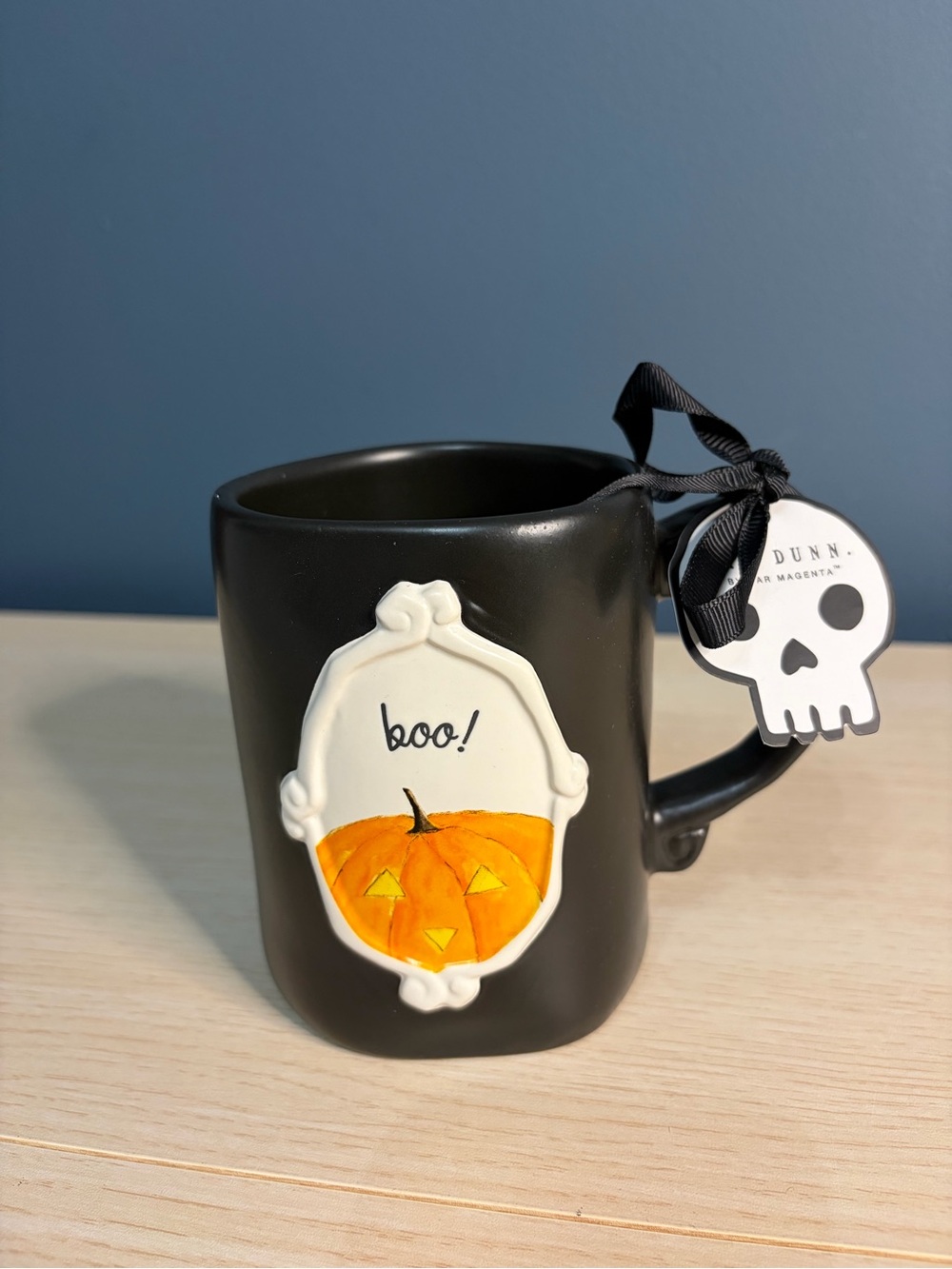Rae Dunn Black Halloween Mug with Orange Pumpkin Plaque